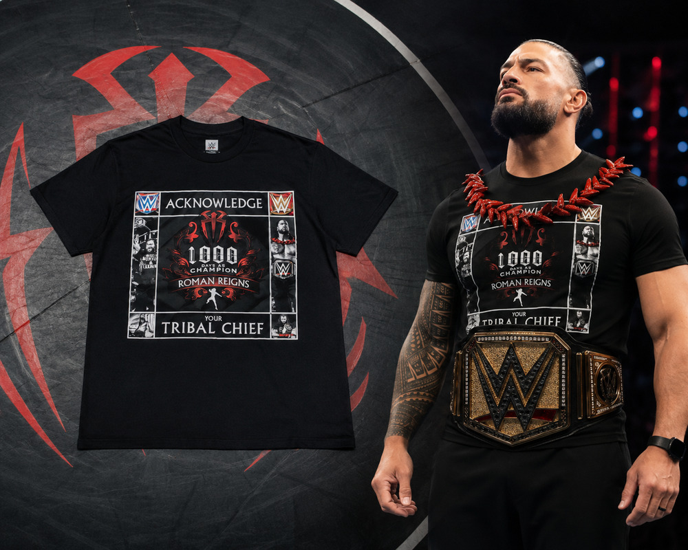 Roman Reigns WWE 1000 Days Champion Tribal Chief T-Shirt Men's Large Black